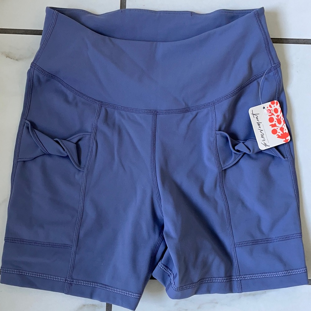 Free people movement blue granite biker shorts